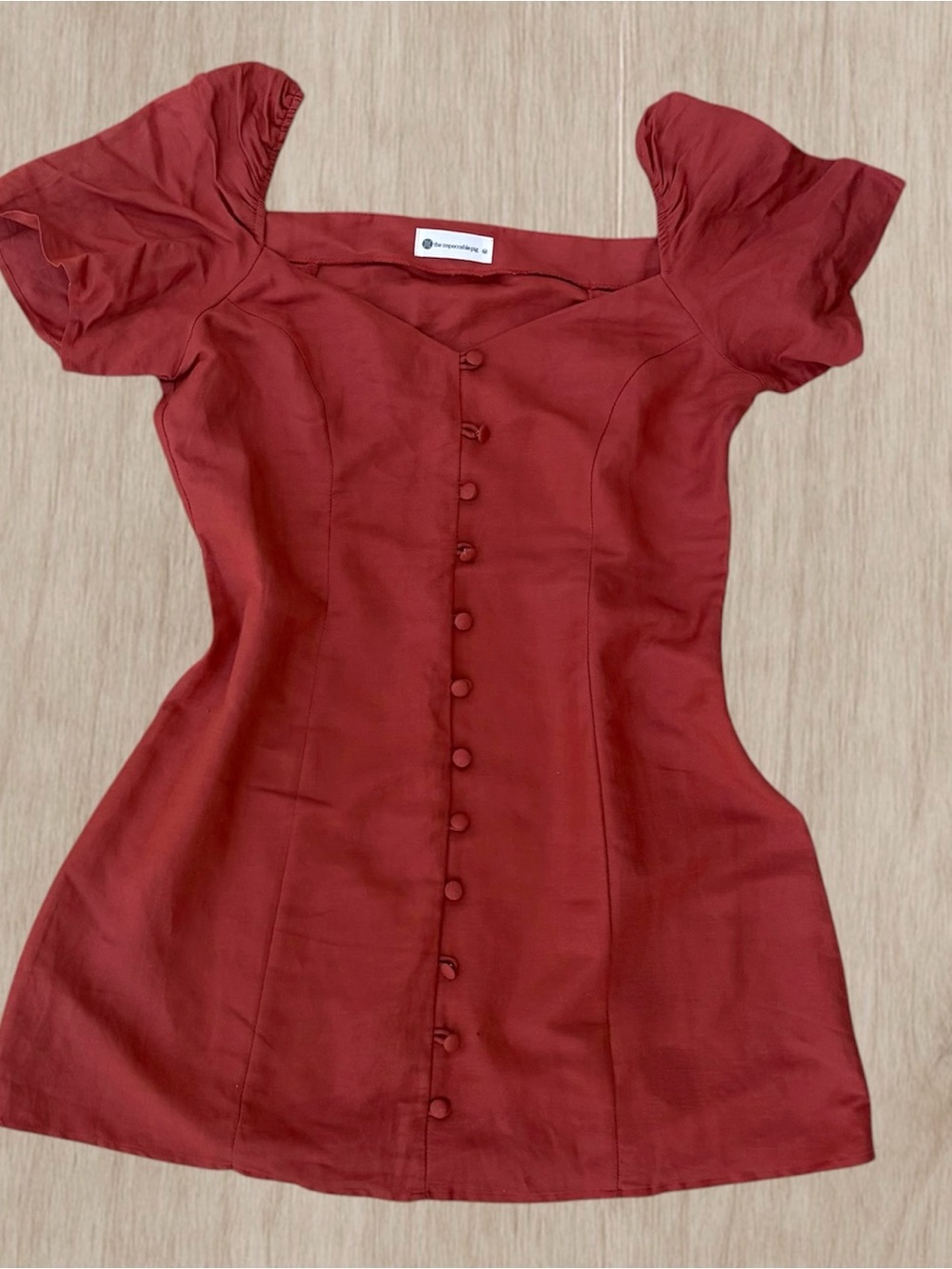 Impeccable Pig Rust Linen Mini Dress, Size M